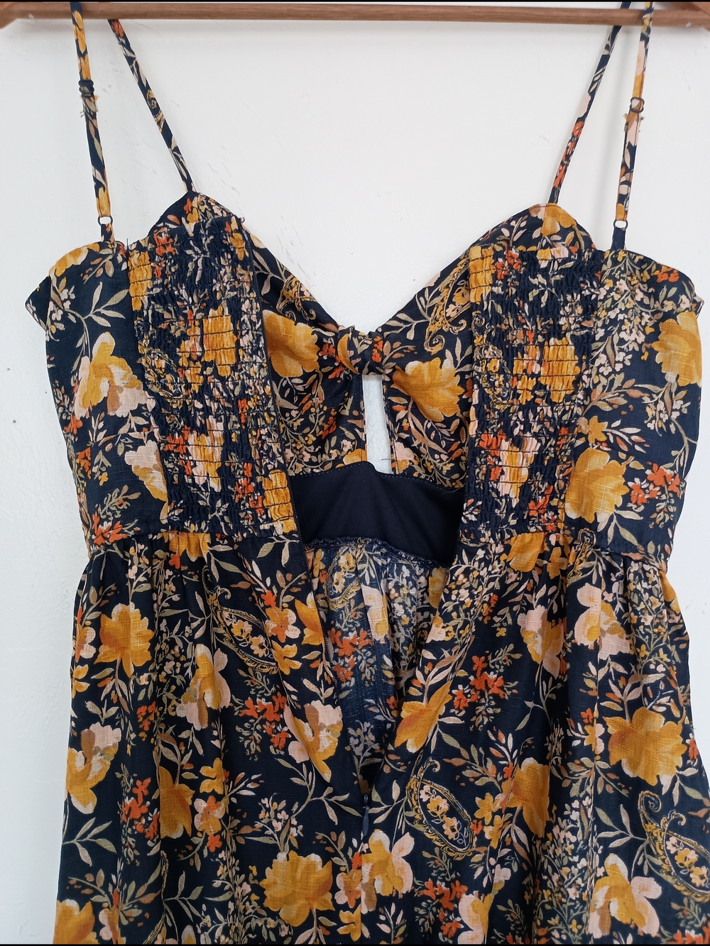 Floral Spaghetti-Strap Maxi Dress in Mustard and Black - Picture 8 of 13